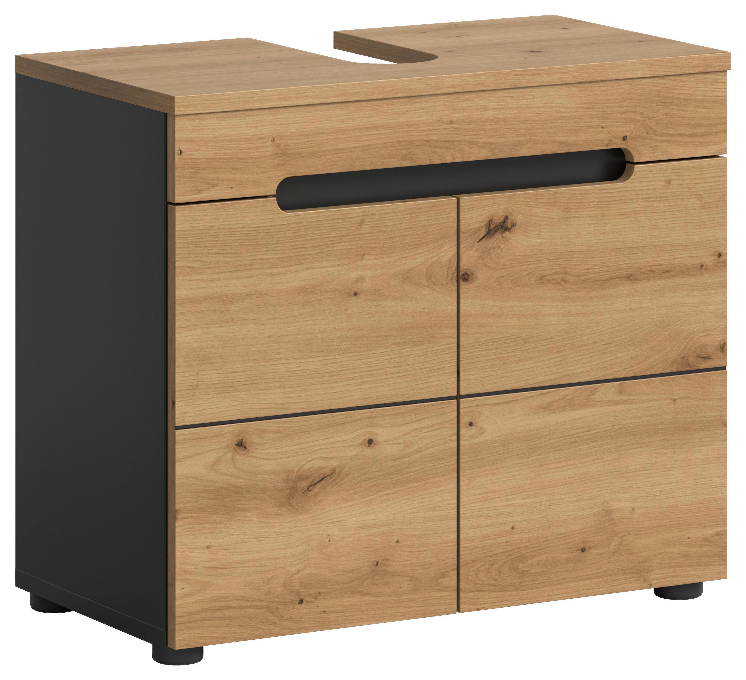 Wohnli Möbelsuche - Waschbeckenunterschrank Canu ca. 63x55x34 cm Eiche/Grau