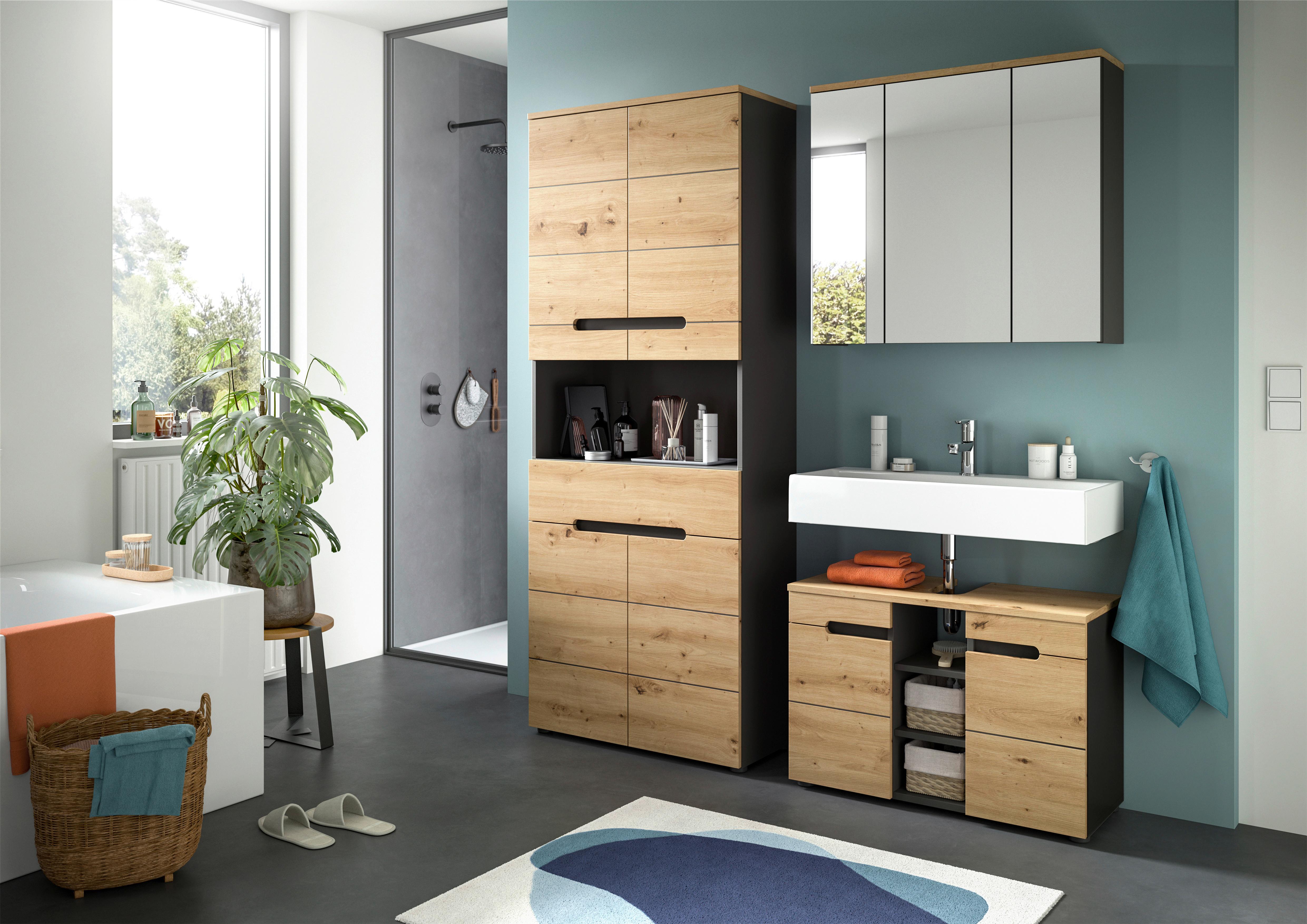 Waschbeckenunterschrank Canu ca. 80x55x34 cm Eiche/Grau Holzwerkstoff MID.YOU Möbel > Schränke > Badezimmerschränke > Waschbeckenunterschränke Grau