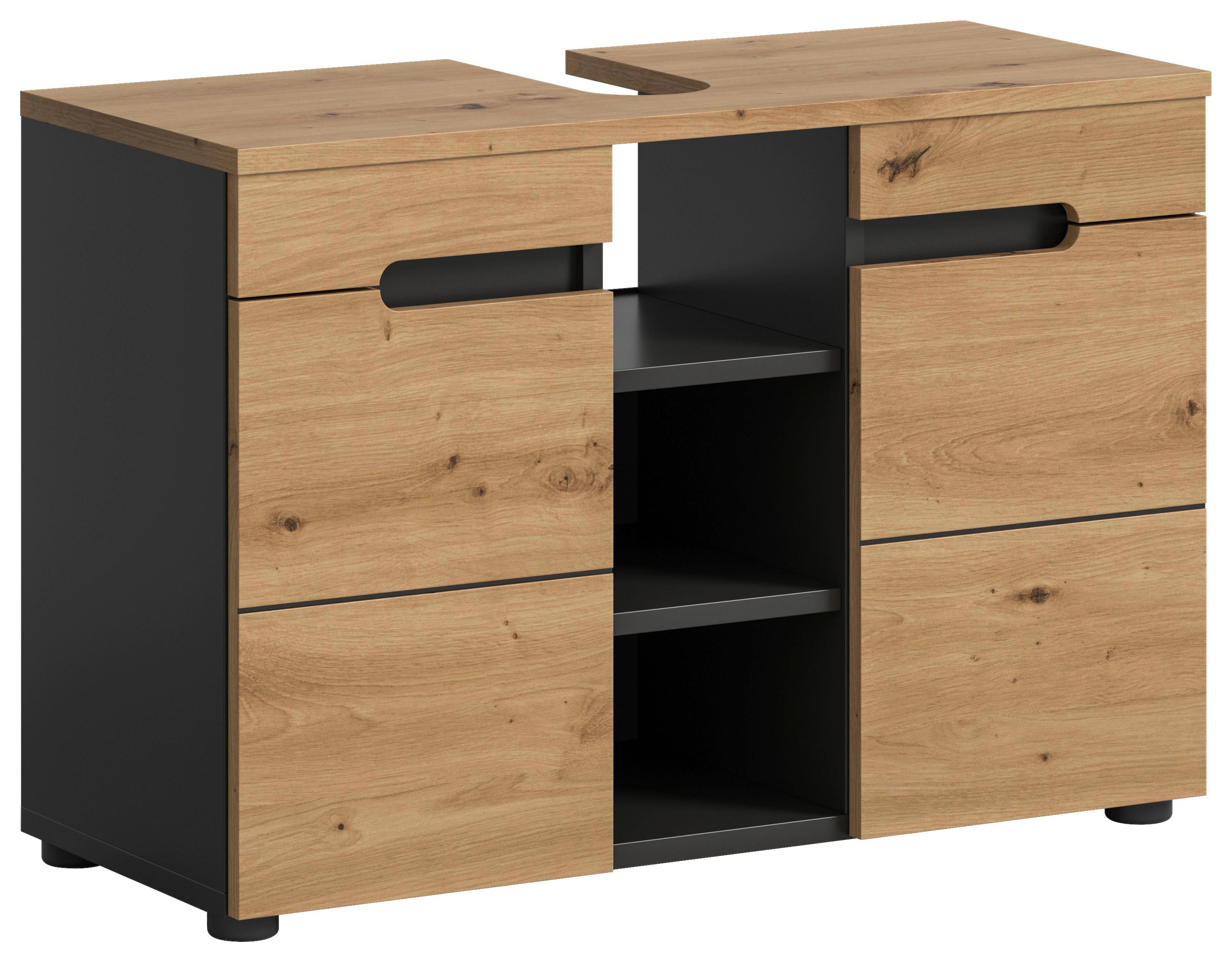 Wohnli Möbelsuche - Waschbeckenunterschrank Canu ca. 80x55x34 cm Eiche/Grau