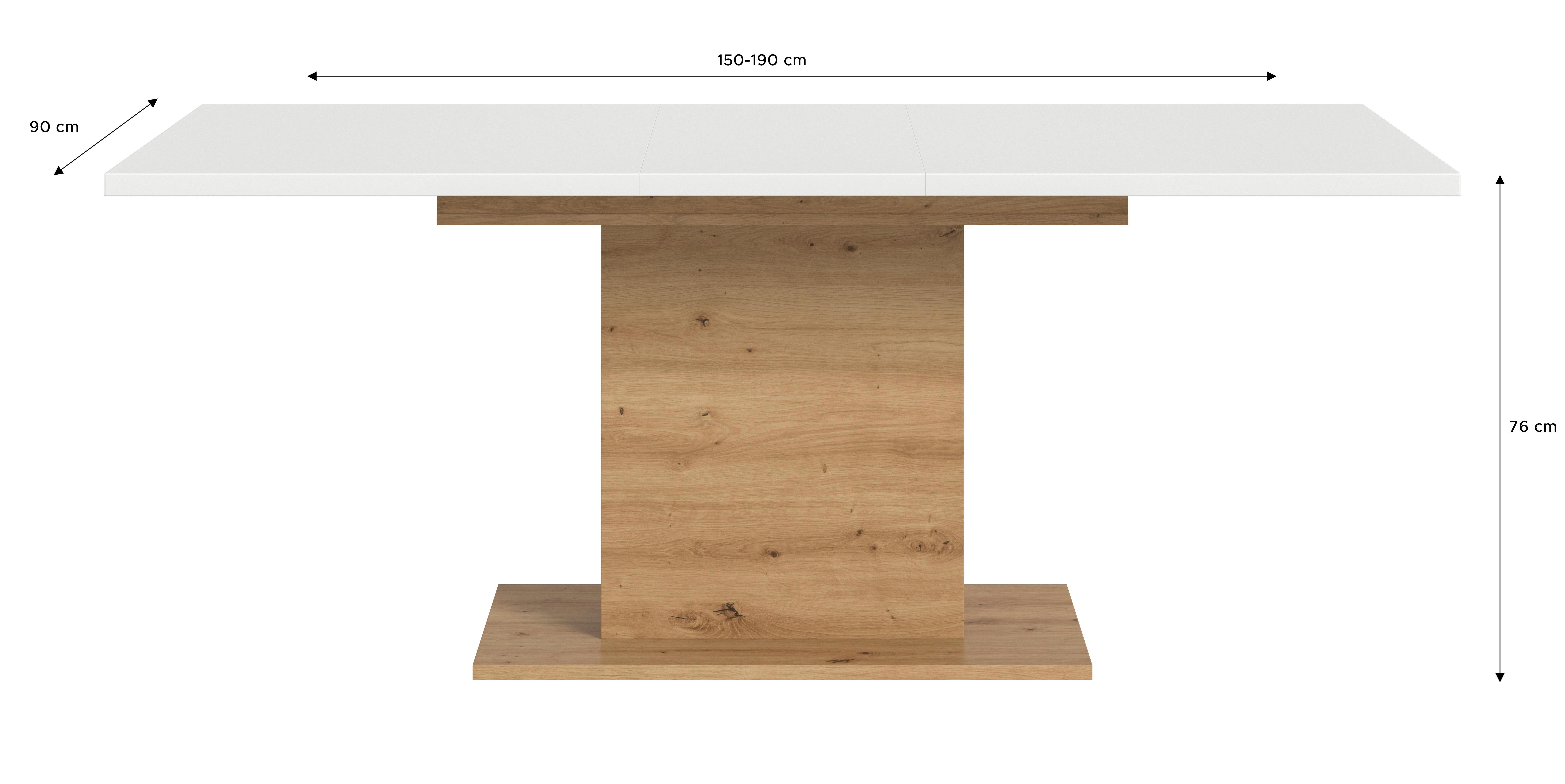 Ausziehtisch Marlon Weiß/Eiche ca. 150-190x90x76 cm Holzwerkstoff MID.YOU Möbel > Tische > Esstische Weiß