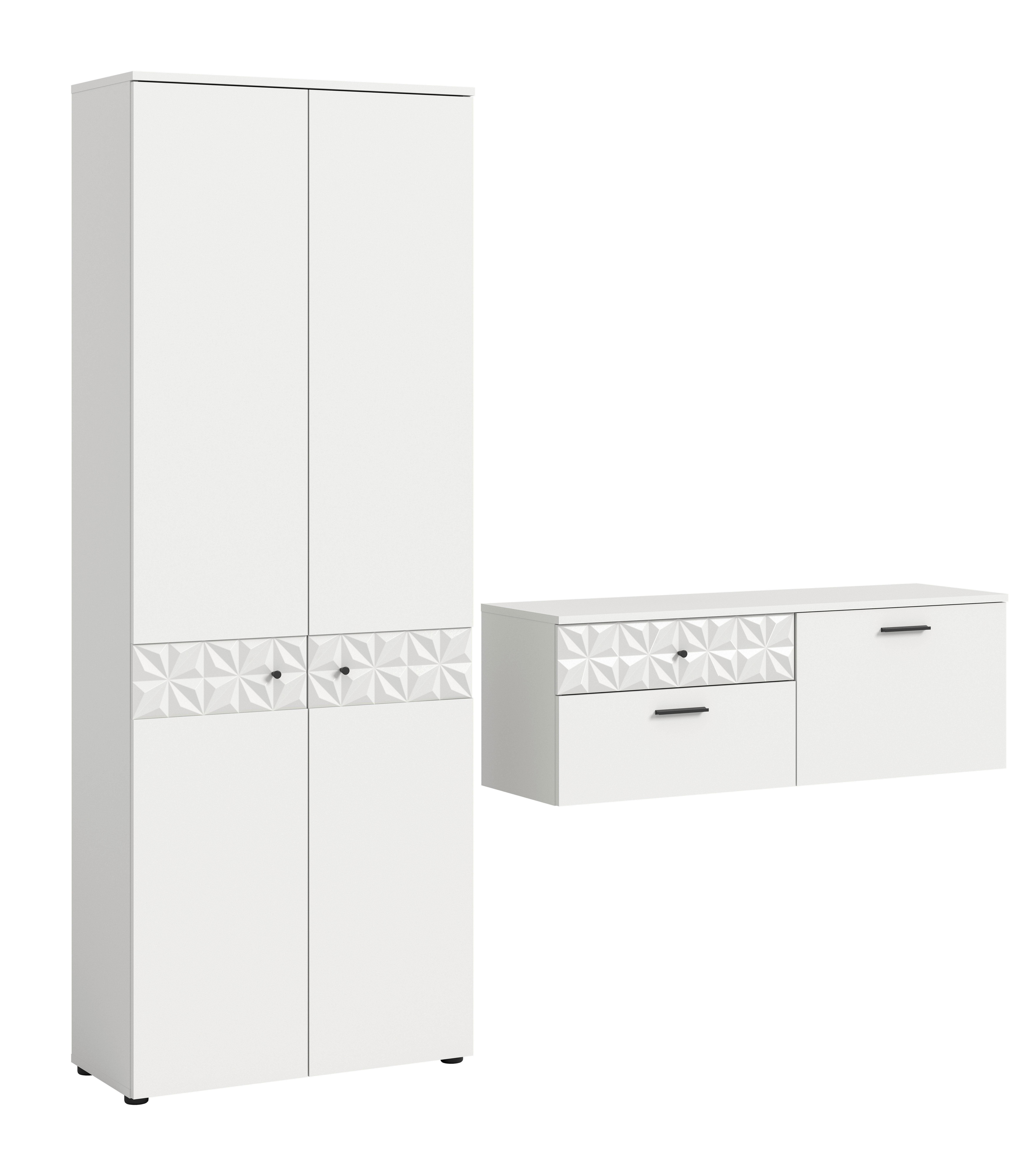 Garderobe Prisma 2-tlg. Weiß Holzwerkstoff MID.YOU Garderoben Weiß