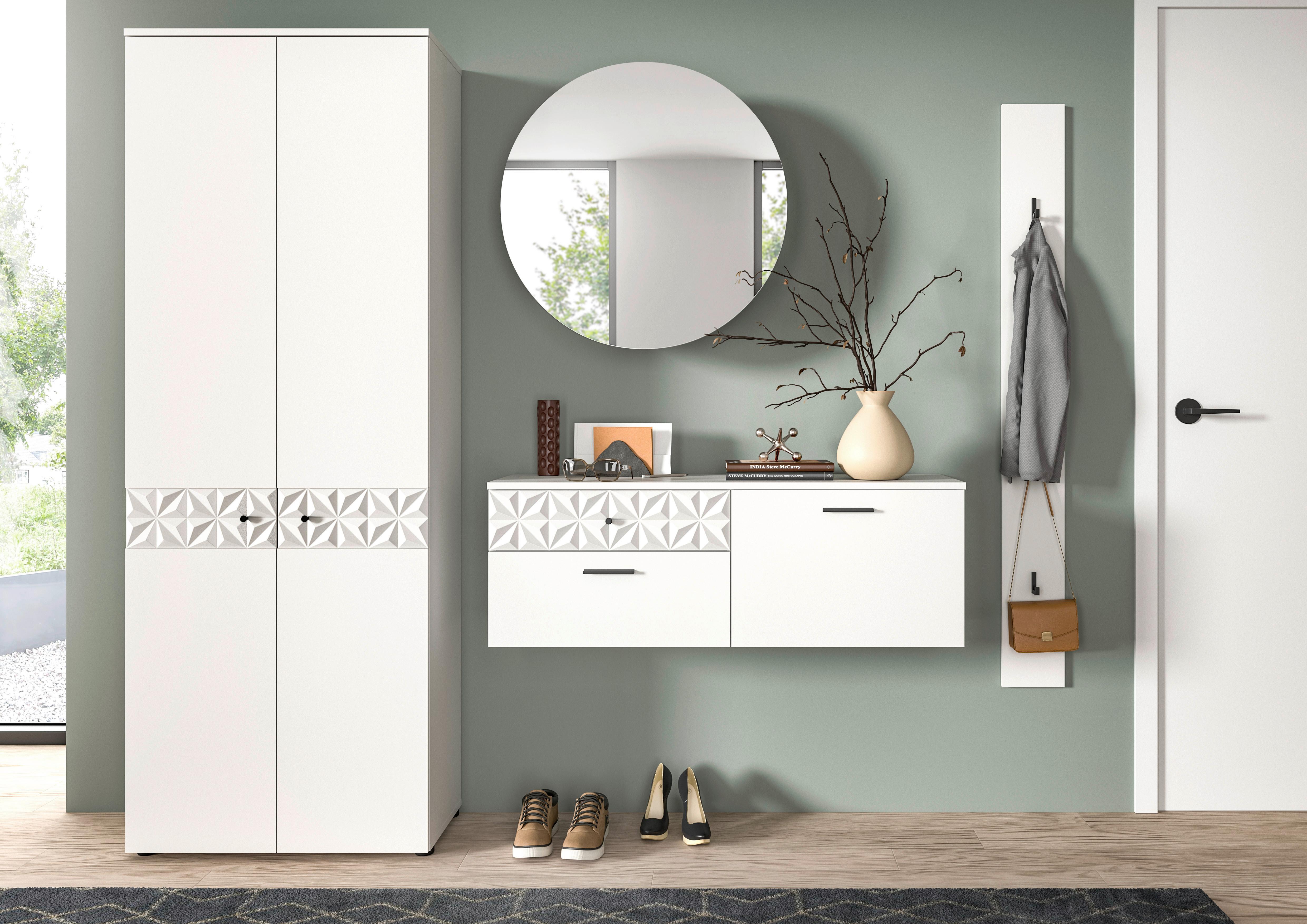 Garderobe Prisma 4-tlg. Weiß Glas, Holzwerkstoff MID.YOU Garderoben Weiß