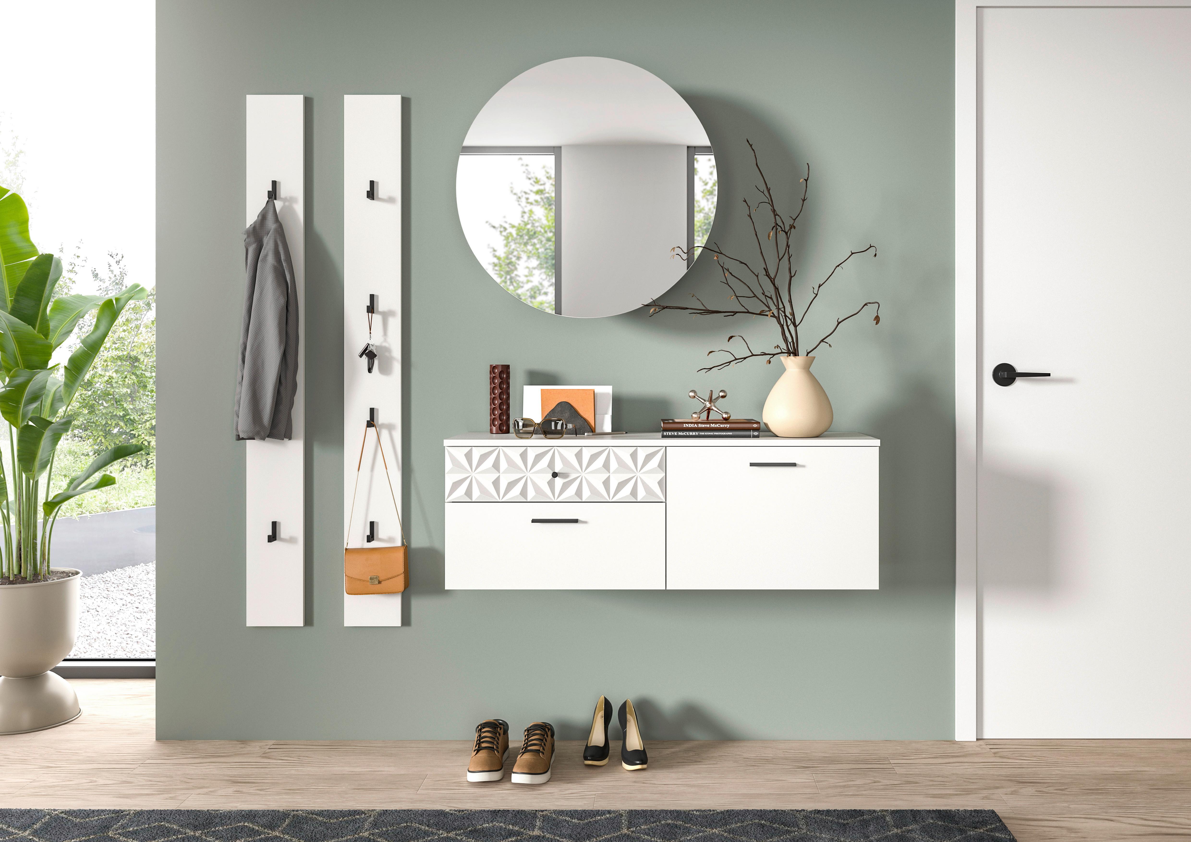 Garderobe Prisma 4-tlg. Weiß PRISMA Glas, Holzwerkstoff MID.YOU Garderoben Weiß