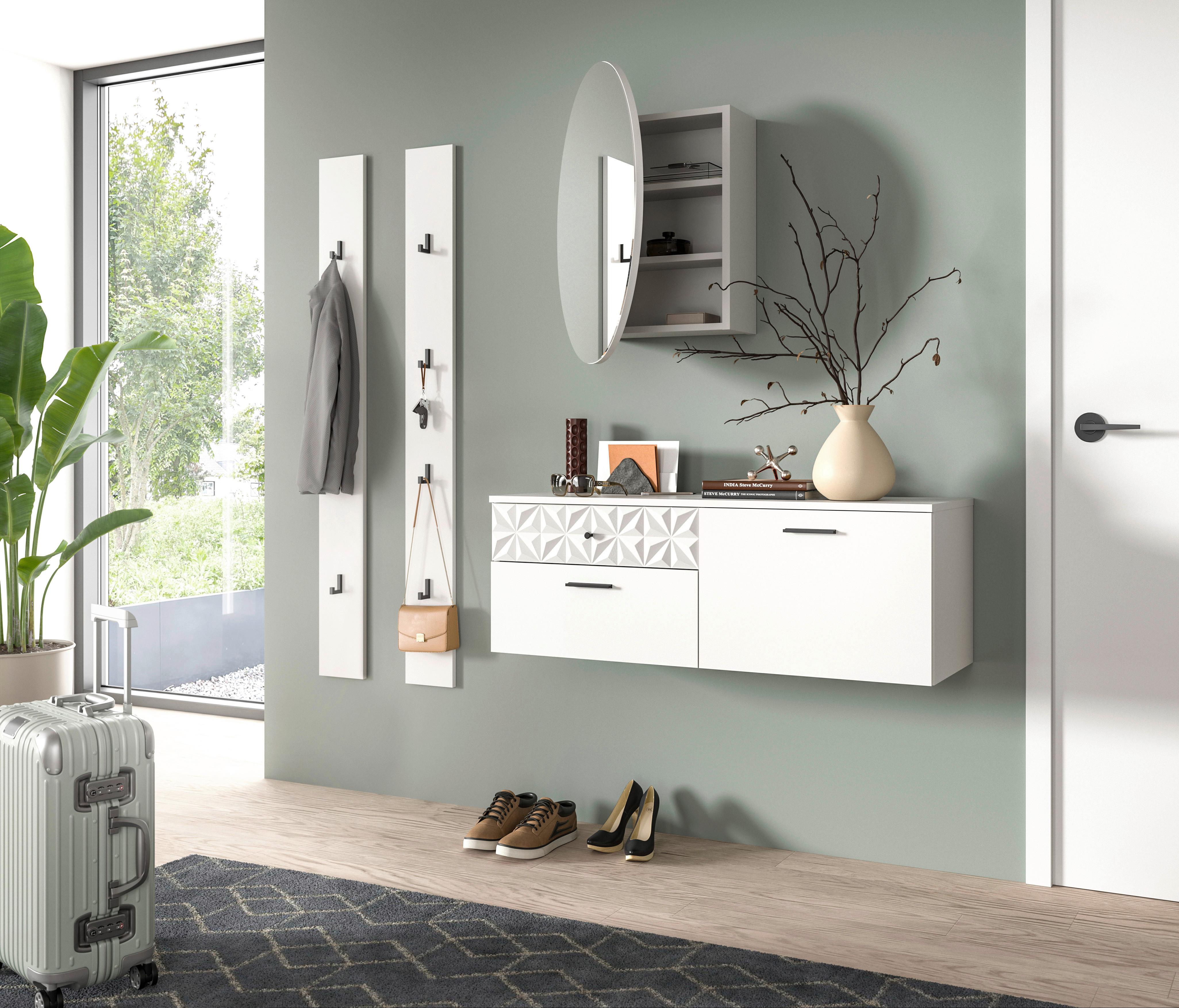 Garderobe Prisma 3-tlg. Weiß PRISMA Glas, Holzwerkstoff MID.YOU Garderoben Weiß