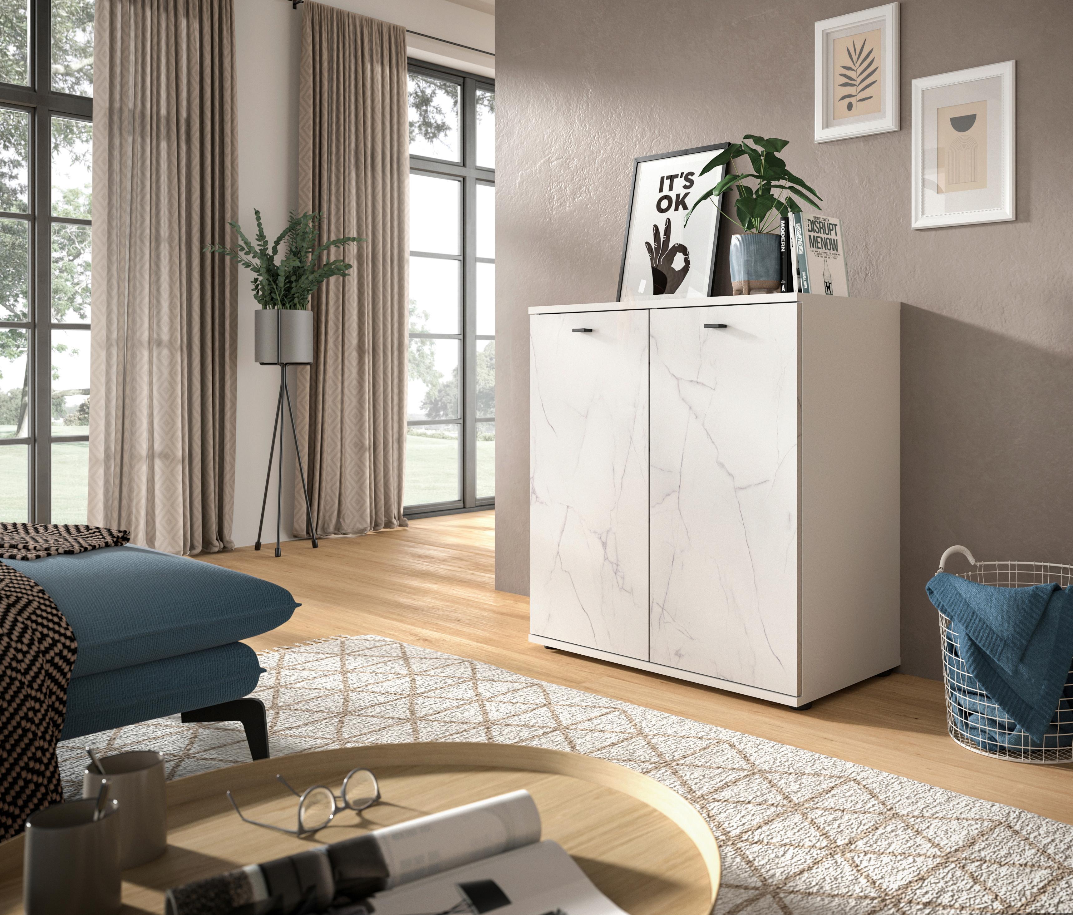 Kommode Stone Weiß Marmoroptik Kunststoff MID.YOU Möbel > Kommoden & Schubladenschränke > Kommoden Weiß