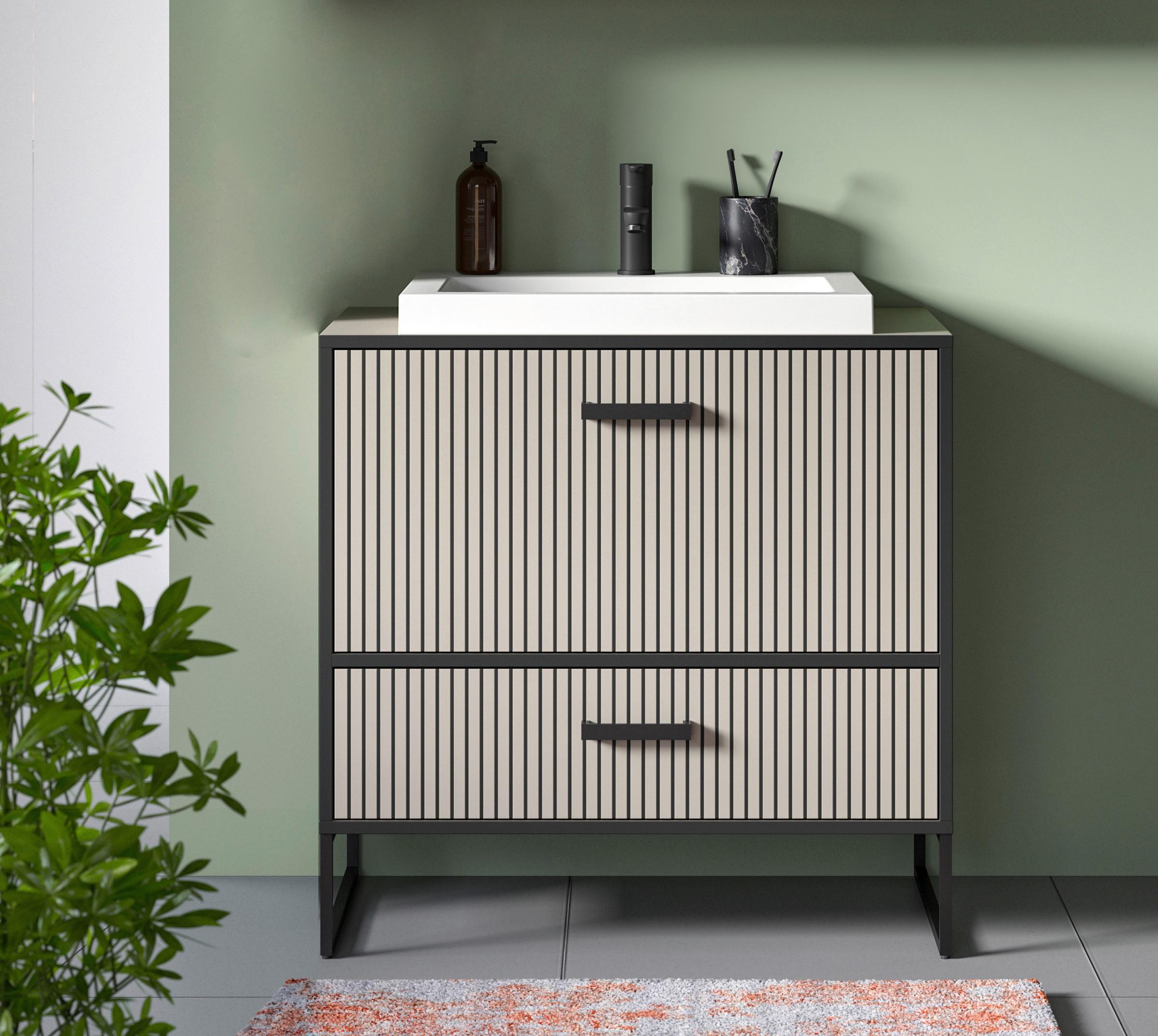 Waschtischkombi Bagno Kaschmir/Schwarz Holzwerkstoff MID.YOU Möbel > Schränke > Badezimmerschränke > Waschtische Schwarz