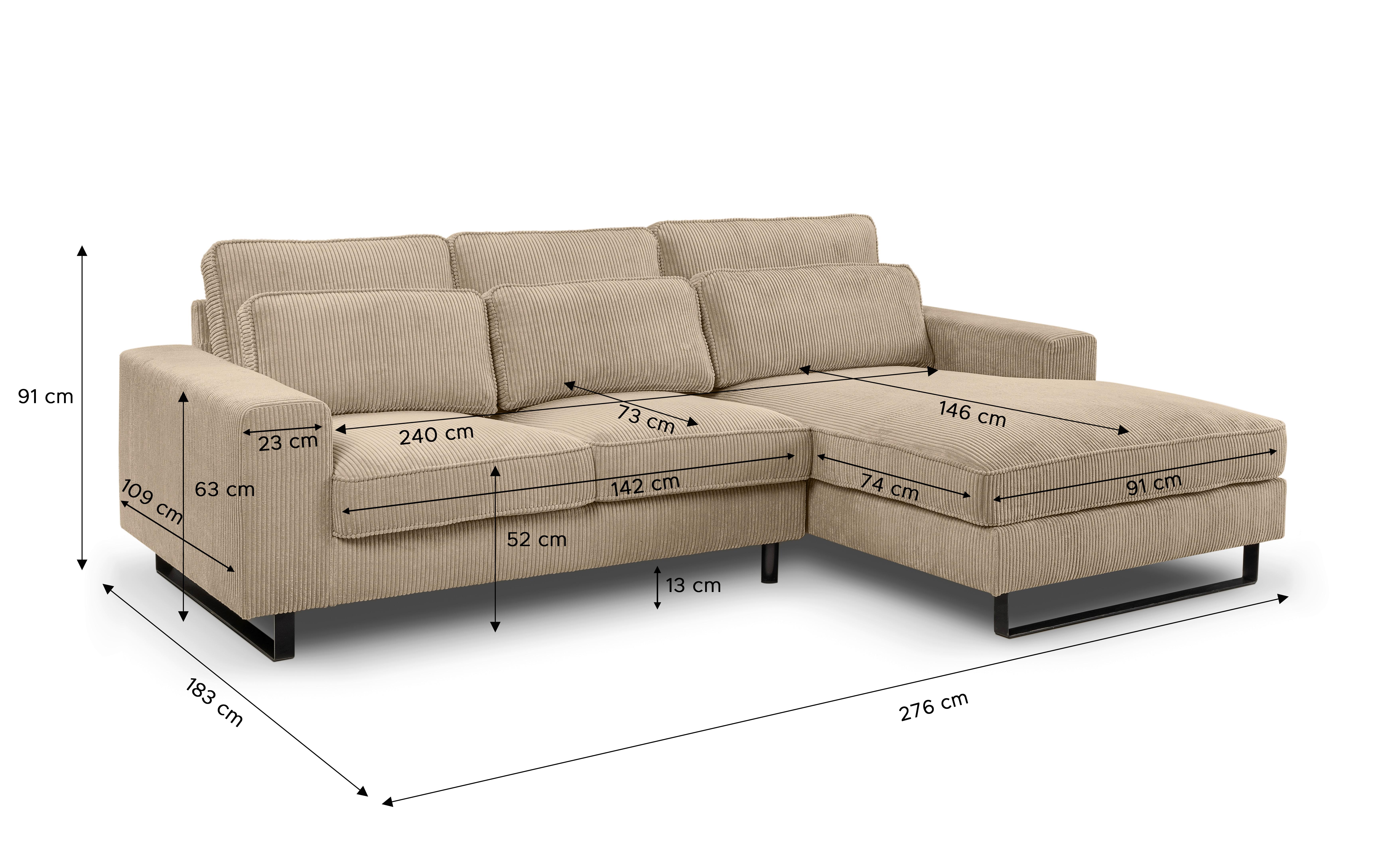 Ecksofa Bolivia Beige Cord Textil MID.YOU Möbel > Sofas & Couches > Wohnlandschaften > Ecksofas > XXL Ecksofas Beige
