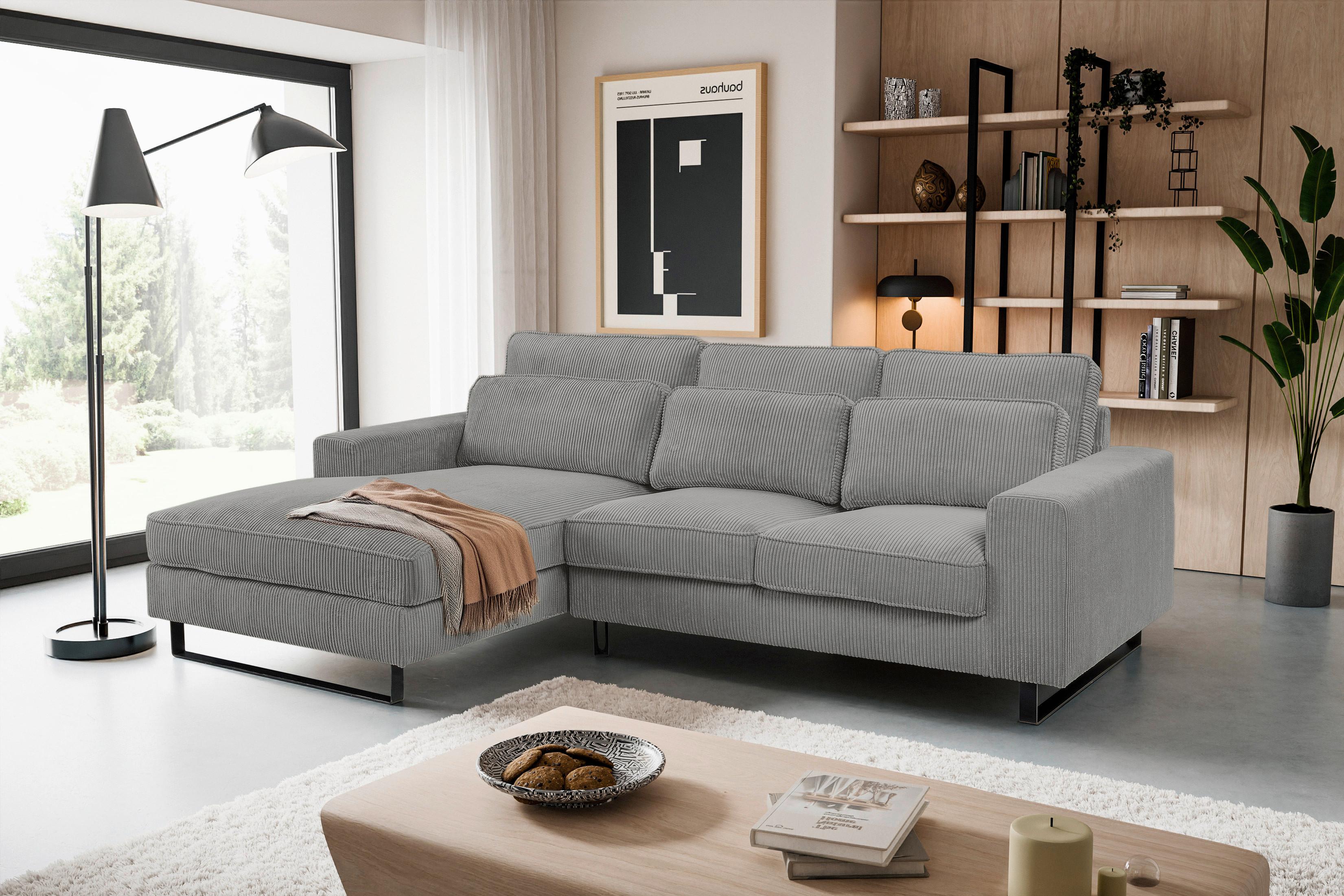 Ecksofa Bolivia Grau Cord Textil MID.YOU Möbel > Sofas & Couches > Wohnlandschaften > Ecksofas > XXL Ecksofas Grau