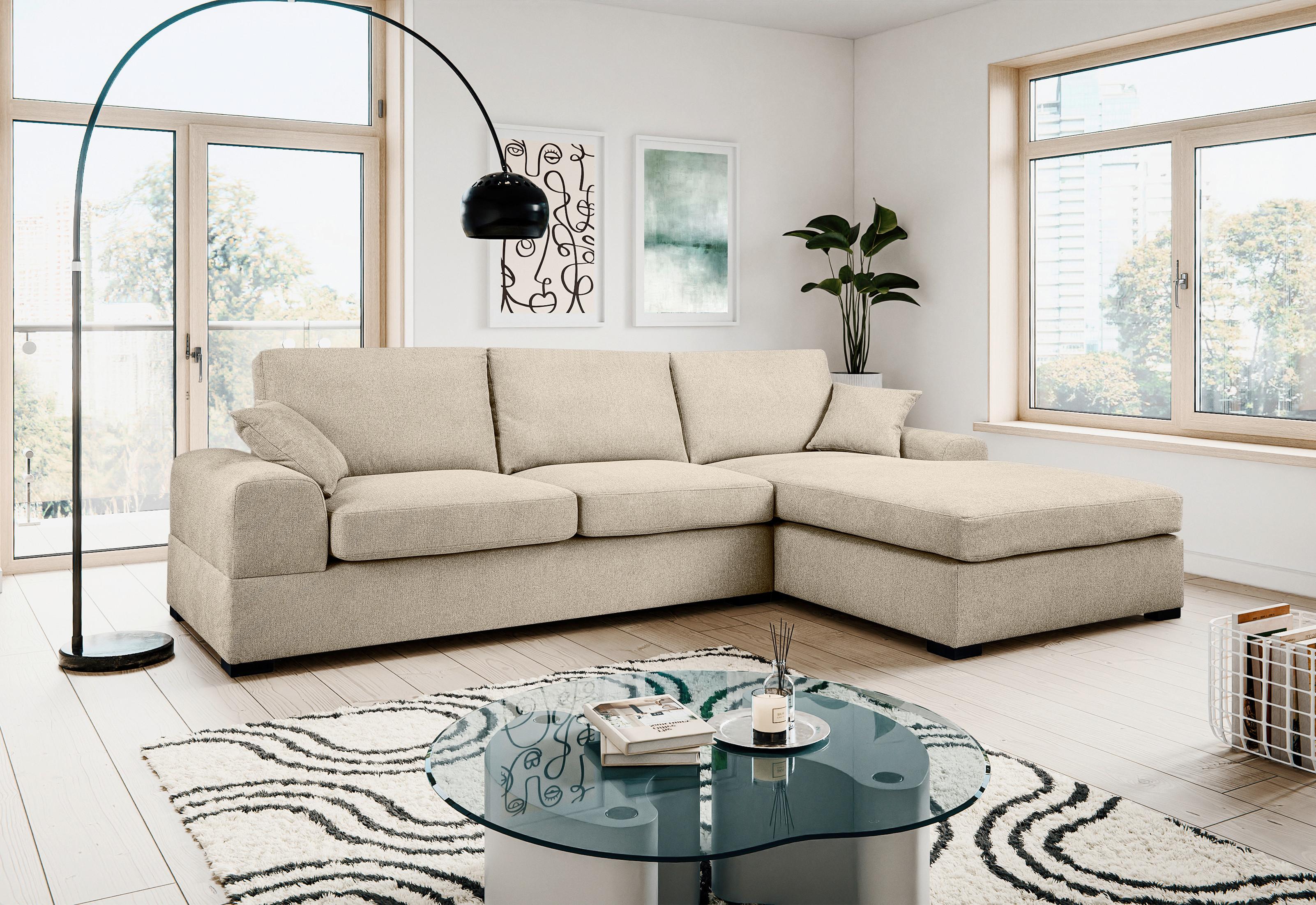 Ecksofa Veda Beige Flachgewebe Textil MID.YOU Möbel > Sofas & Couches > Wohnlandschaften > Ecksofas > XXL Ecksofas Beige
