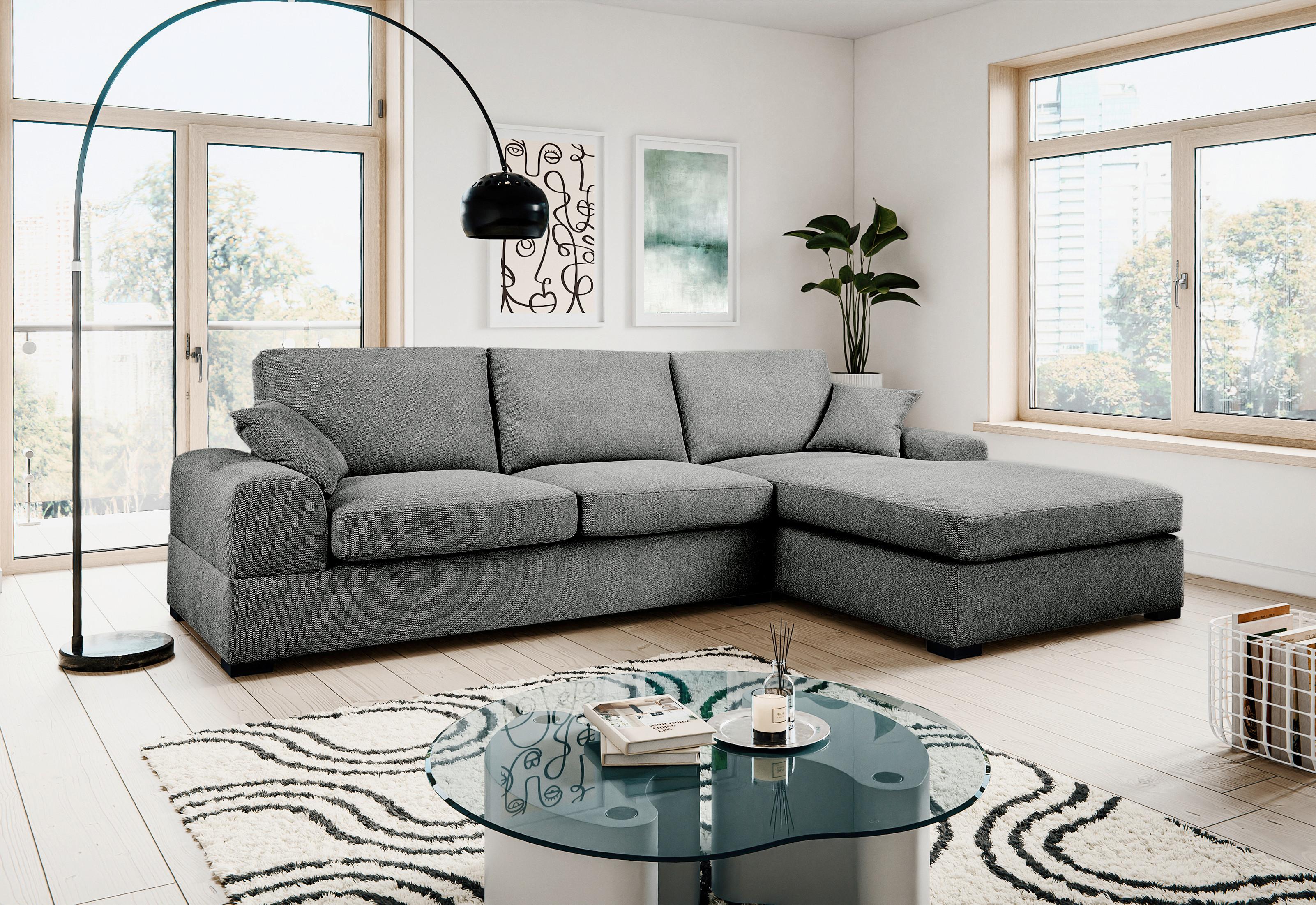 Ecksofa Veda Grau Flachgewebe Textil MID.YOU Möbel > Sofas & Couches > Wohnlandschaften > Ecksofas > XXL Ecksofas Grau