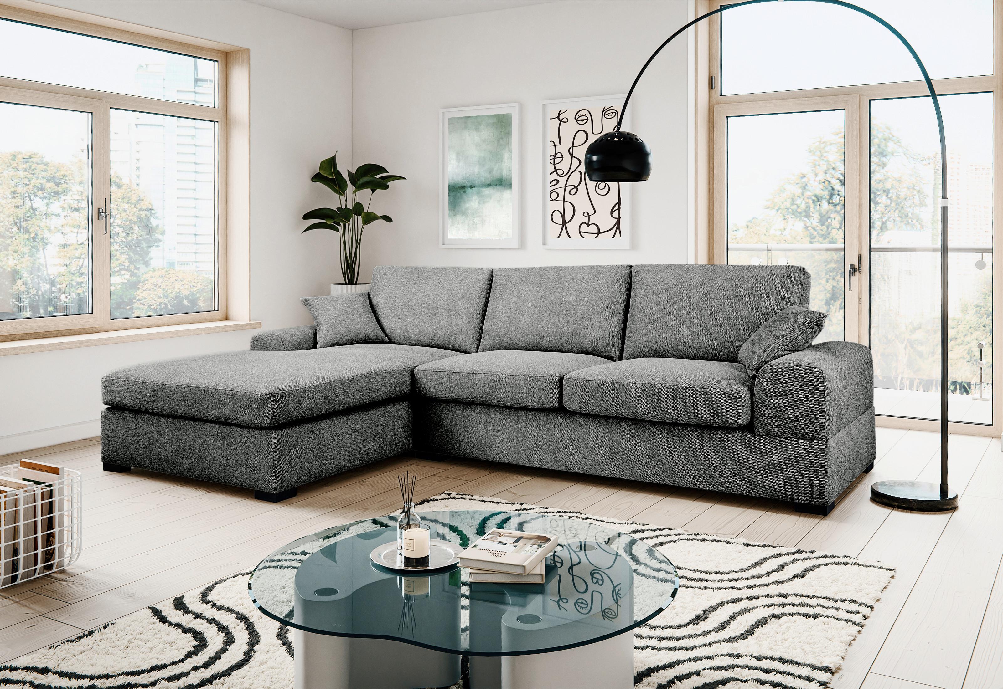 Ecksofa Veda Grau Flachgewebe Textil MID.YOU Möbel > Sofas & Couches > Wohnlandschaften > Ecksofas > XXL Ecksofas Grau