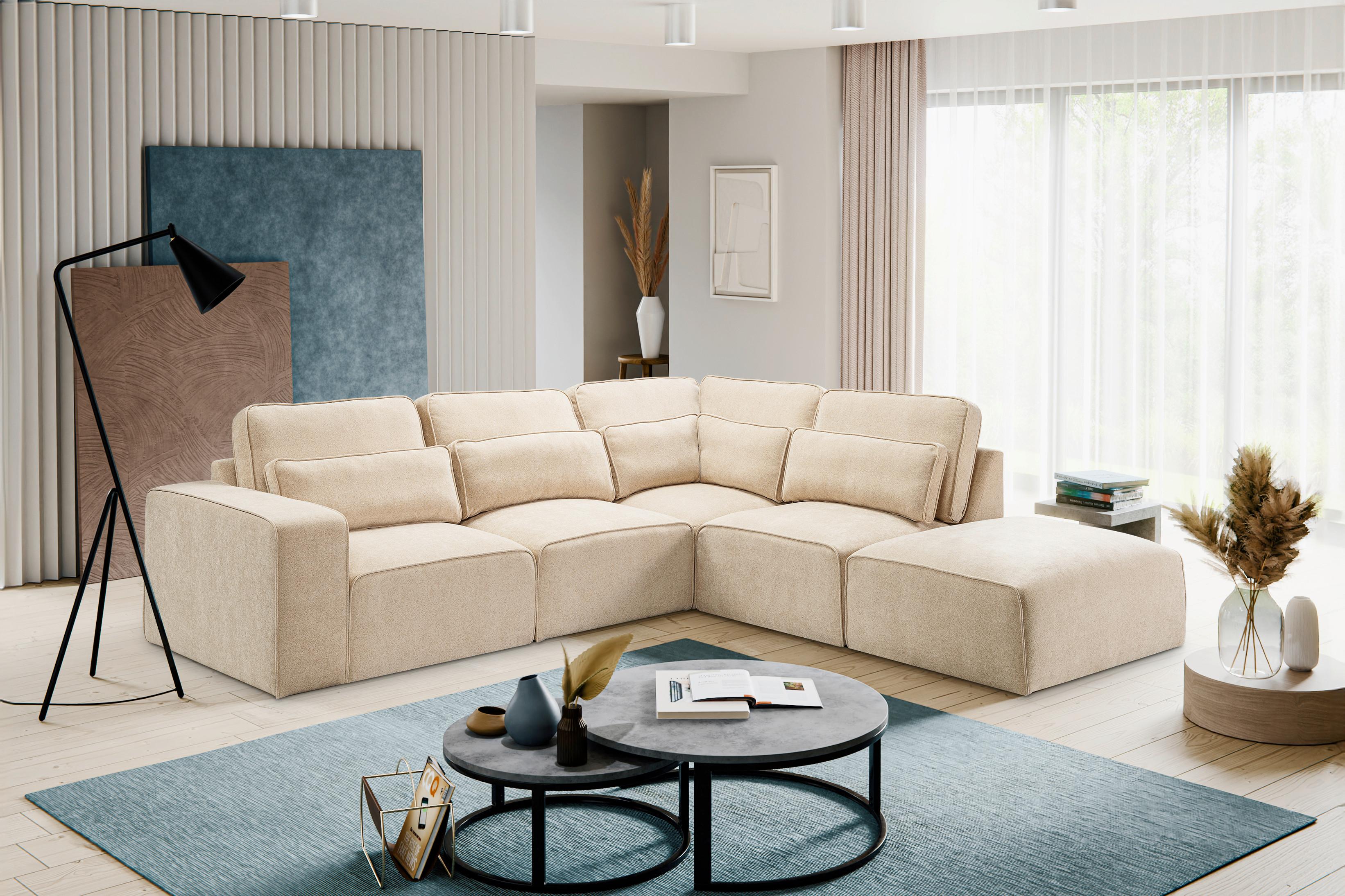 Ecksofa Lux Beige Webstoff Textil MID.YOU Möbel > Sofas & Couches > Wohnlandschaften > Ecksofas > XXL Ecksofas Beige