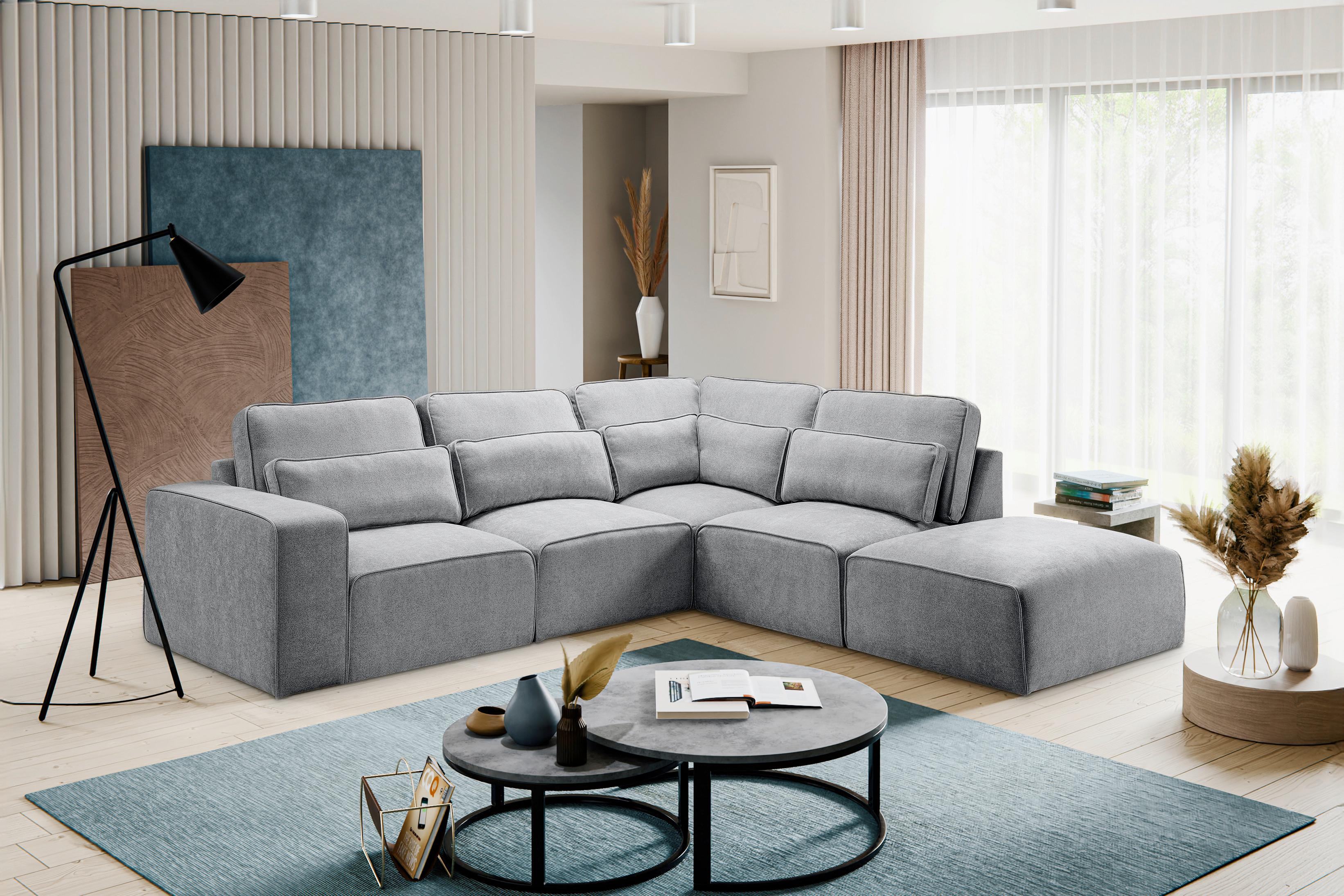 Ecksofa Lux Grau Webstoff Textil MID.YOU Möbel > Sofas & Couches > Wohnlandschaften > Ecksofas > XXL Ecksofas Grau