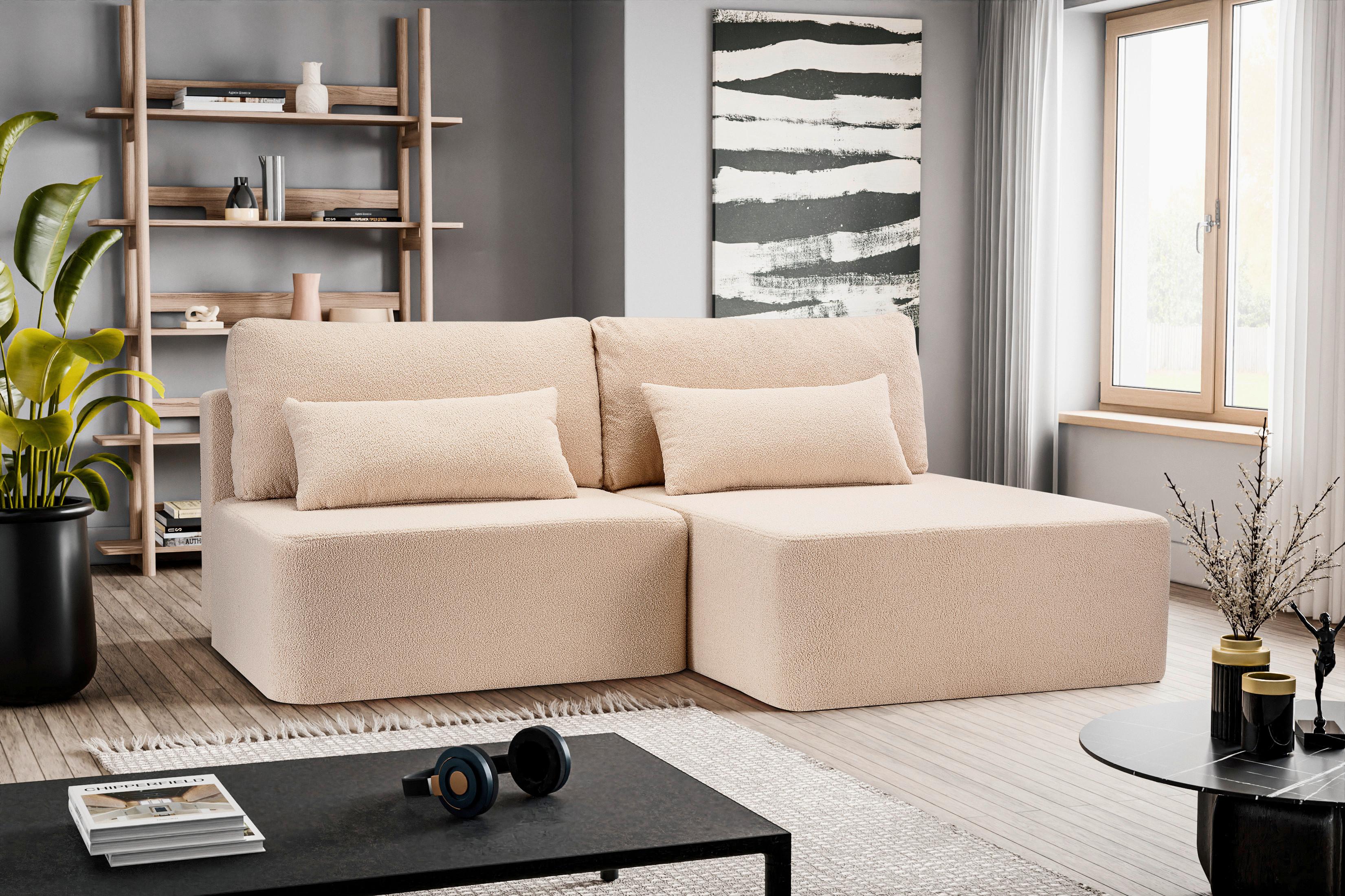 Ecksofa Amsterix Beige Schlaffunktion Textil MID.YOU Möbel > Sofas & Couches > Wohnlandschaften > Ecksofas > Eckschlafsofas Beige