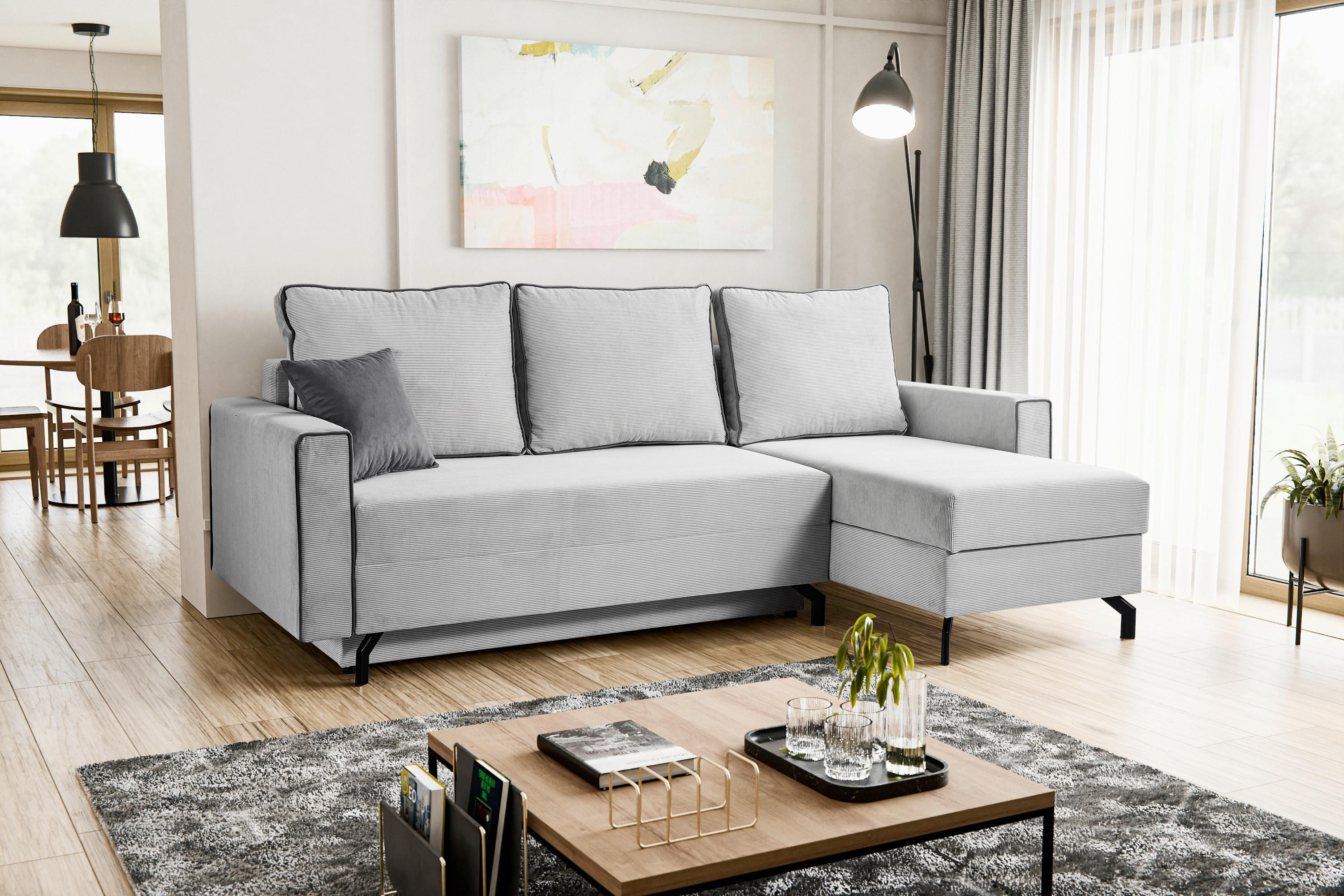 Ecksofa Marti Hellgrau mit Schlaffunktion Textil MID.YOU Möbel > Sofas & Couches > Wohnlandschaften > Ecksofas > Eckschlafsofas Grau