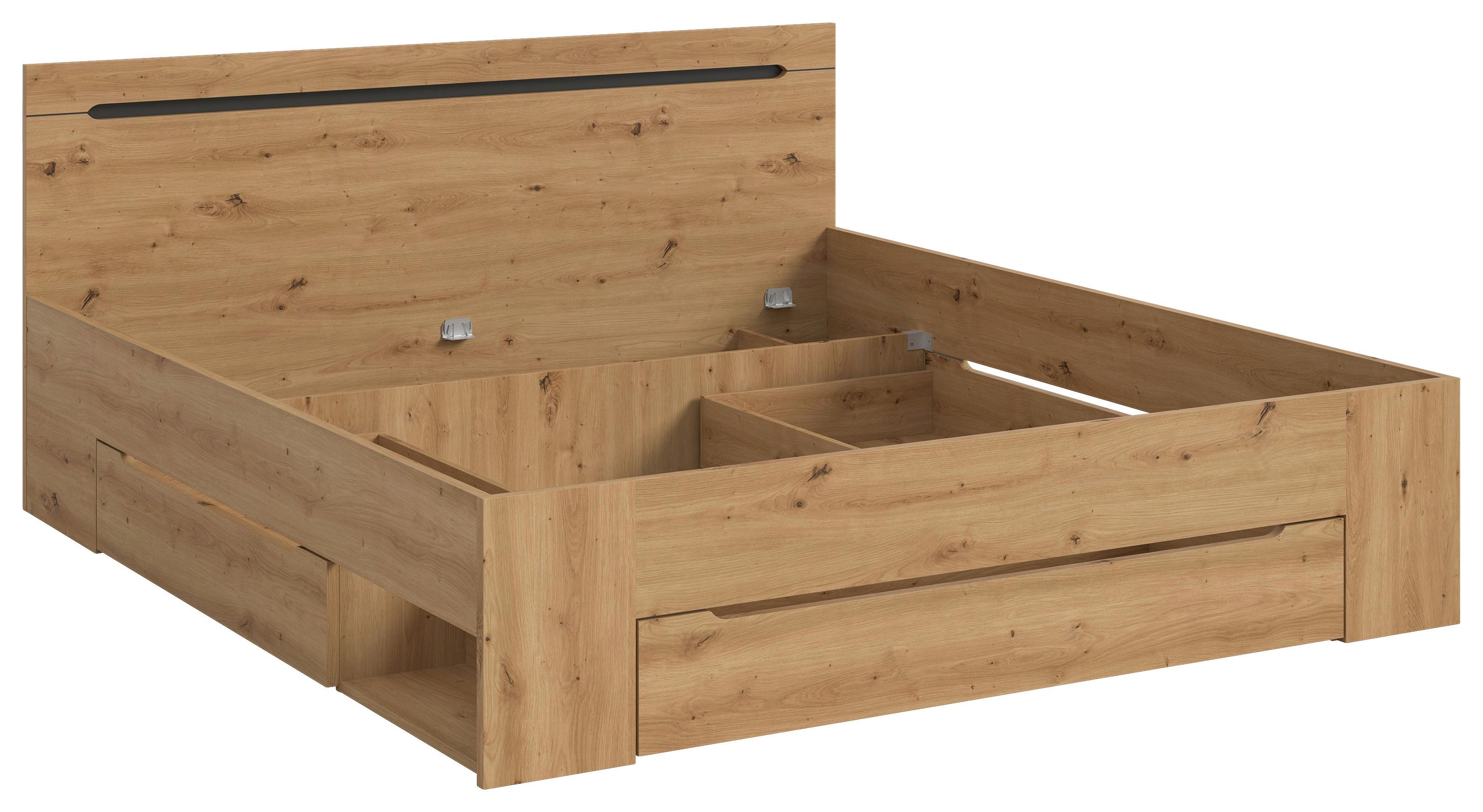Bett CANU Eiche Artisan ca. 180x200 cm mit Stauraum Holzwerkstoff Livetastic Möbel > Betten > Doppelbetten Grau