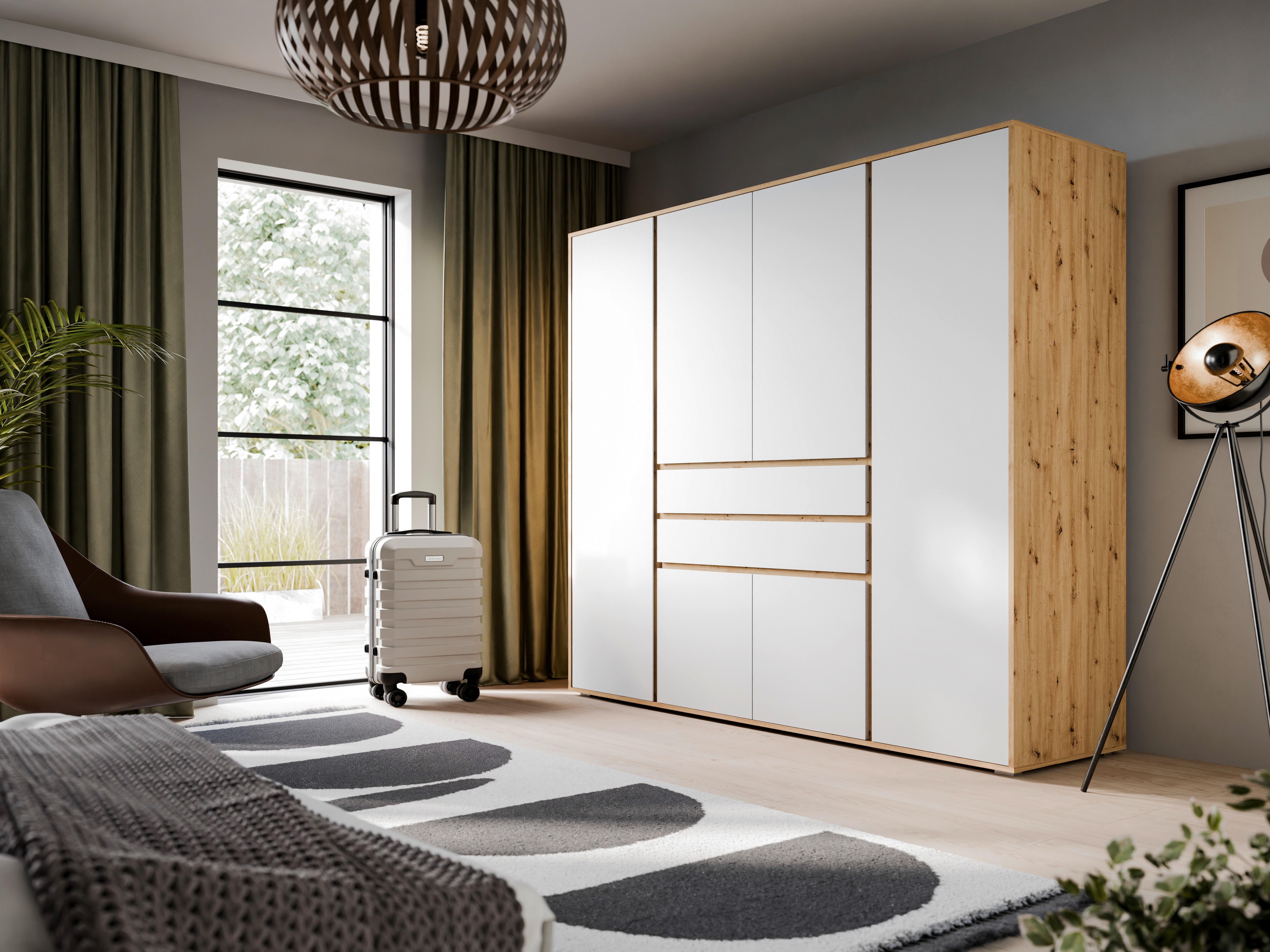 Drehtürenschrank Falun Weiß/Eiche Artisan Holzwerkstoff Livetastic Möbel > Schränke > Kleiderschränke > Drehtürenschränke Weiß