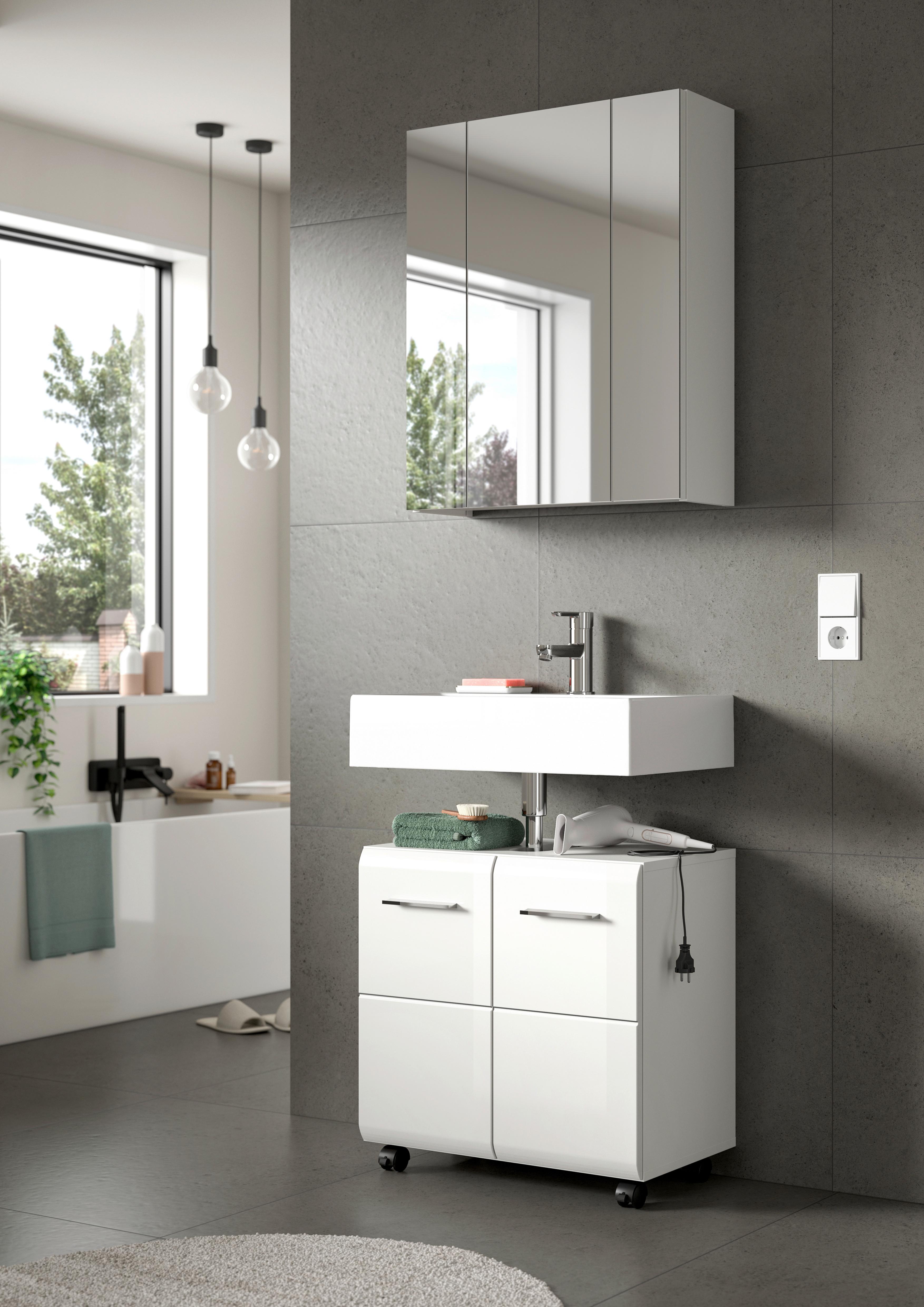 Waschbeckenunterschrank Ice Weiß/Weiß Hochglanz Holzwerkstoff MID.YOU Möbel > Schränke > Badezimmerschränke > Waschbeckenunterschränke Weiß