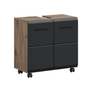 Wohnli Möbelsuche - Waschbeckenunterschrank Ice Schwarz/Eiche dunkel