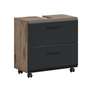 Wohnli Möbelsuche - Waschbeckenunterschrank Ice Schwarz/Eiche dunkel