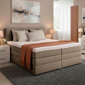 Boxspringbett Malaga ohne Fußteil Braun ca. 160x200cm Textil Premium Living Möbel > Betten > Boxspringbetten Braun