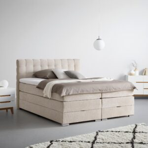 wohnli-moebel-suche-001933006201-1 Boxspringbett London Creme ca. 180x200cm Holz, Textil, Holzwerkstoff Premium Living Möbel > Betten > Doppelbetten Weiß