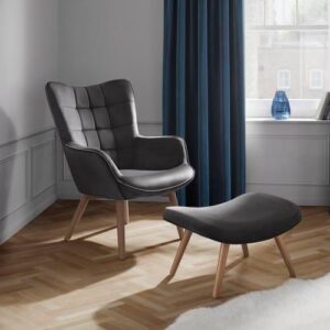 Sessel mit Hocker Merlin Grau Samt Holz, Textil Bessagi Home Möbel > Sessel > Relaxsessel Anthrazit
