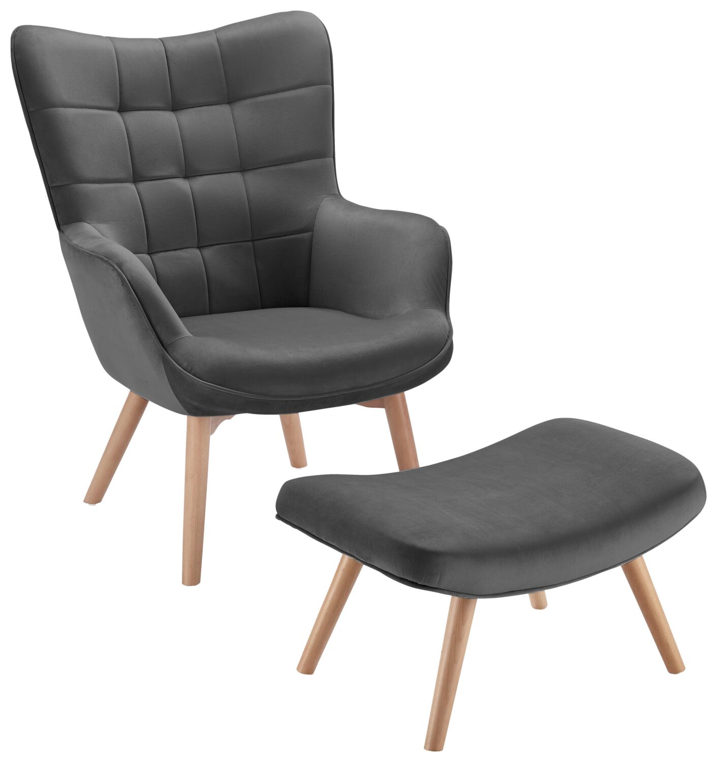 Wohnli Möbelsuche - Sessel mit Hocker Merlin Grau Samt