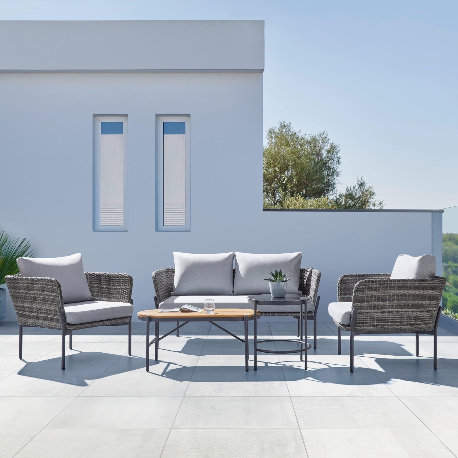 wohnli-moebel-suche-002004002403 Wohnli Möbelsuche - Loungegarnitur Zophia Grau Outdoorstoff/Metall/Glas