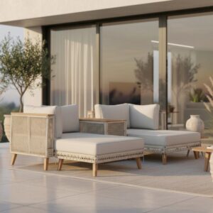 wohnli-moebel-suche-002014019201 Wohnli Möbelsuche - Loungegarnitur Marilou Creme/ Hellgr Outdoorstoff/Kunststoff