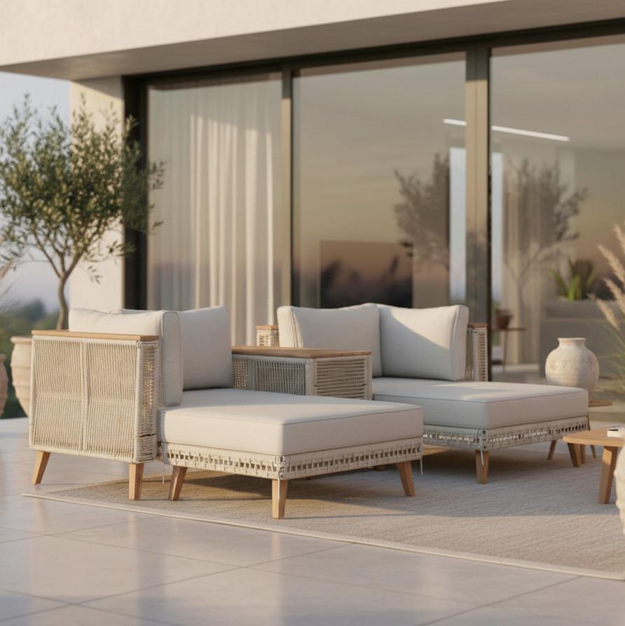 wohnli-moebel-suche-002014019201 Wohnli Möbelsuche - Loungegarnitur Marilou Creme/ Hellgr Outdoorstoff/Kunststoff