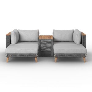 Loungegarnitur Marilou Grau Outdoorgewebe/Kunststoff/Holz Holz, Metall, Kunststoff, Textil Bessagi Garden Garten & Outdoor > Loungemöbel > Loungegarnituren Grau
