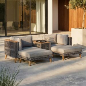 Wohnli Möbelsuche - Loungegarnitur Marilou Grau Outdoorgewebe/Kunststoff/Holz