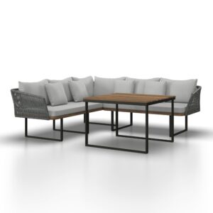 wohnli-moebel-suche-002014021101-1 Dining-Loungeset Viola Grau Outdoorstoff/Metall/Holz Holz, Metall, Kunststoff, Textil Bessagi Garden Garten & Outdoor > Gartenmöbel > Gartenmöbel-Sets Schwarz
