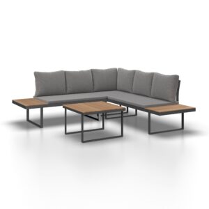 Loungegarnitur Elia Outdoorstoff/Metall/Holz Holz, Metall, Textil Bessagi Garden Garten & Outdoor > Loungemöbel > Loungegarnituren Grau