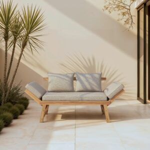 Wohnli Möbelsuche - Gartenliege Pia Grau Akazie/Outdoorstoff