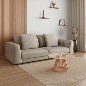 Sofa Lea Chenille Beige Holz, Textil Bessagi Home Wohnzimmermöbel Beige