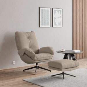 Sessel Andrea Lederlook Beige Holz, Metall, Textil Bessagi Home Wohnzimmermöbel Beige