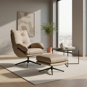 wohnli-moebel-suche-002026003802-1 Sessel Andrea Lederlook Braun Drehbar Holz, Metall, Textil Bessagi Home Möbel > Sessel > Relaxsessel Braun