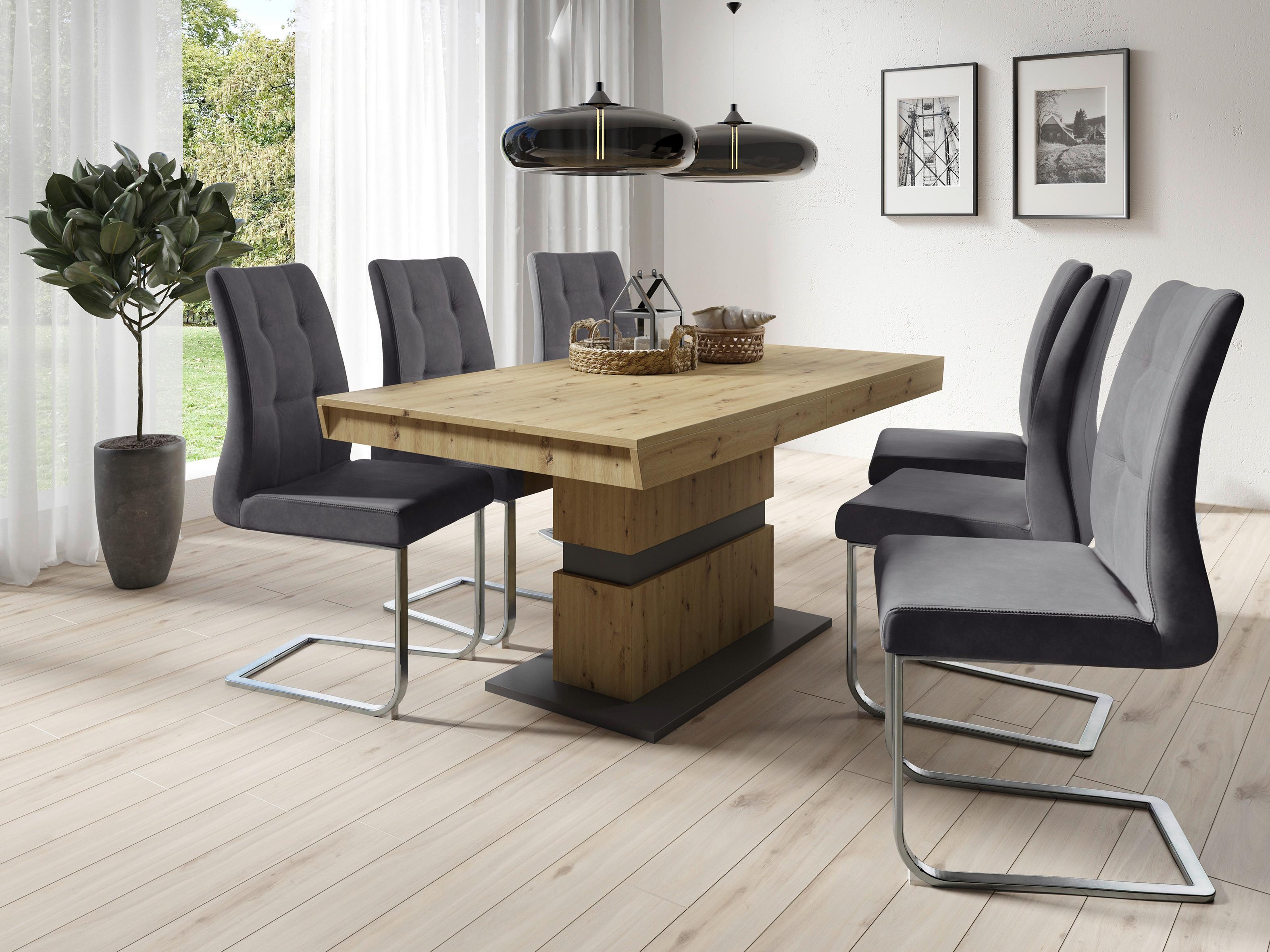 Esstisch ausziehbar Matthew 160-215x90cm Eiche Dekor/Grau Holzwerkstoff MID.YOU Möbel > Tische > Esstische Grau