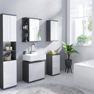wohnli-moebel-suche-002047005206-1 Waschbeckenunterschrank Nebras Anthrazit/Weiß Holzwerkstoff MID.YOU Möbel > Schränke > Badezimmerschränke > Waschbeckenunterschränke Anthrazit