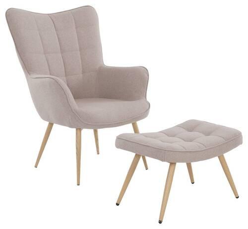 Hocker Uta Beige Webstoff Textil, Holzwerkstoff MID.YOU Wohnzimmermöbel Beige