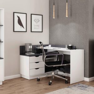 wohnli-moebel-suche-002047011202-1 Eckschreibtisch Belfast Schwarz/Weiß ca. 129x105x84cm Holzwerkstoff MID.YOU Möbel > Tische > Schreibtische > Eckschreibtische Weiß