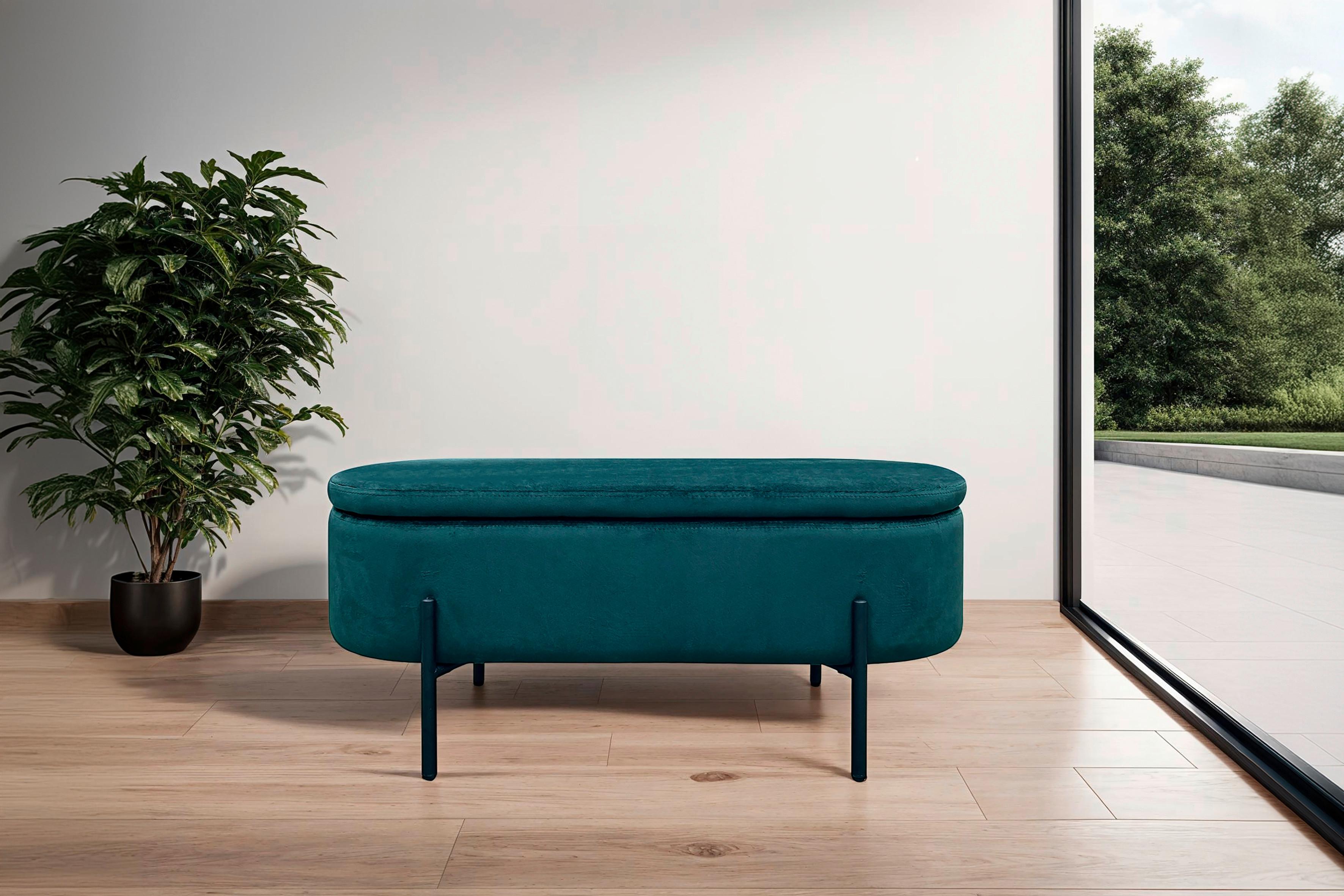 Sitzbank Nova Dunkelgrün Samt Metall, Textil MID.YOU Möbel > Bänke > Sitzbänke Schwarz