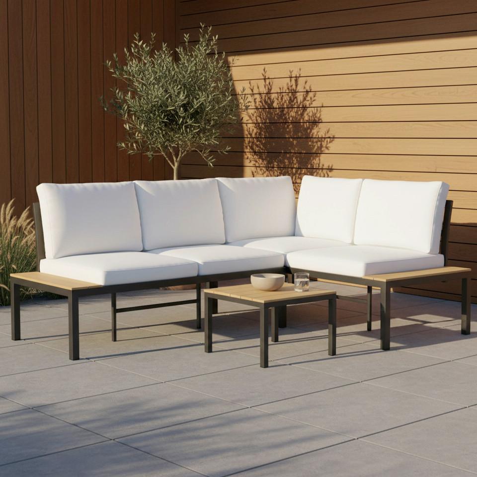 Wohnli Möbelsuche - LoungegarniturSet Arianna Weiß Outdoorstoff/Metall +Abdeckung