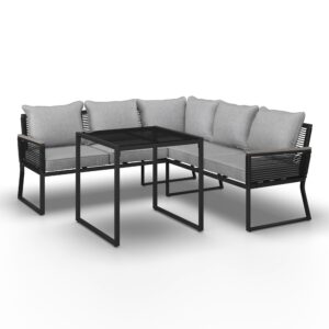 Dining-Loungeset Paulina Grau Metall/Outdoorstoff Metall, Kunststoff, Glas, Textil Bessagi Garden Garten & Outdoor > Gartenmöbel > Gartenmöbel-Sets Grau