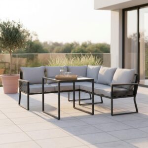 wohnli-moebel-suche-002069005103 Wohnli Möbelsuche - Dining-Loungeset Paulina Grau Metall/Outdoorstoff