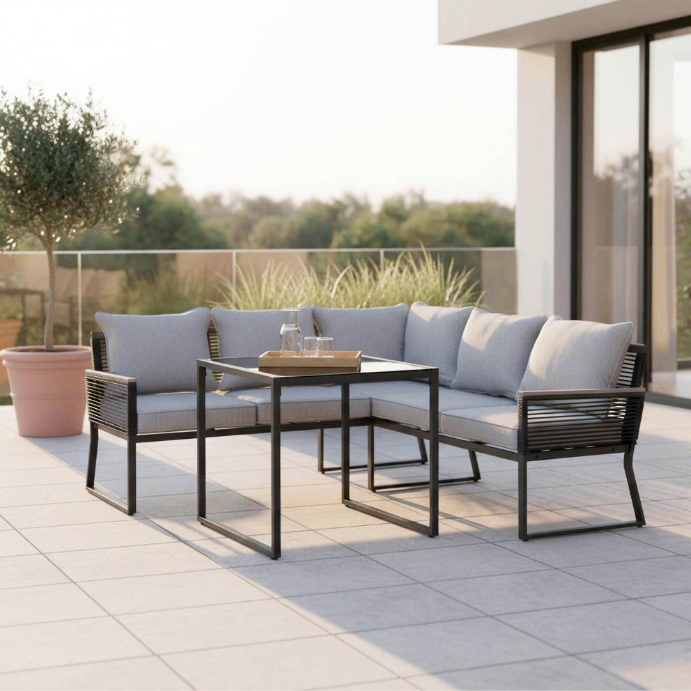 wohnli-moebel-suche-002069005103 Wohnli Möbelsuche - Dining-Loungeset Paulina Grau Metall/Outdoorstoff