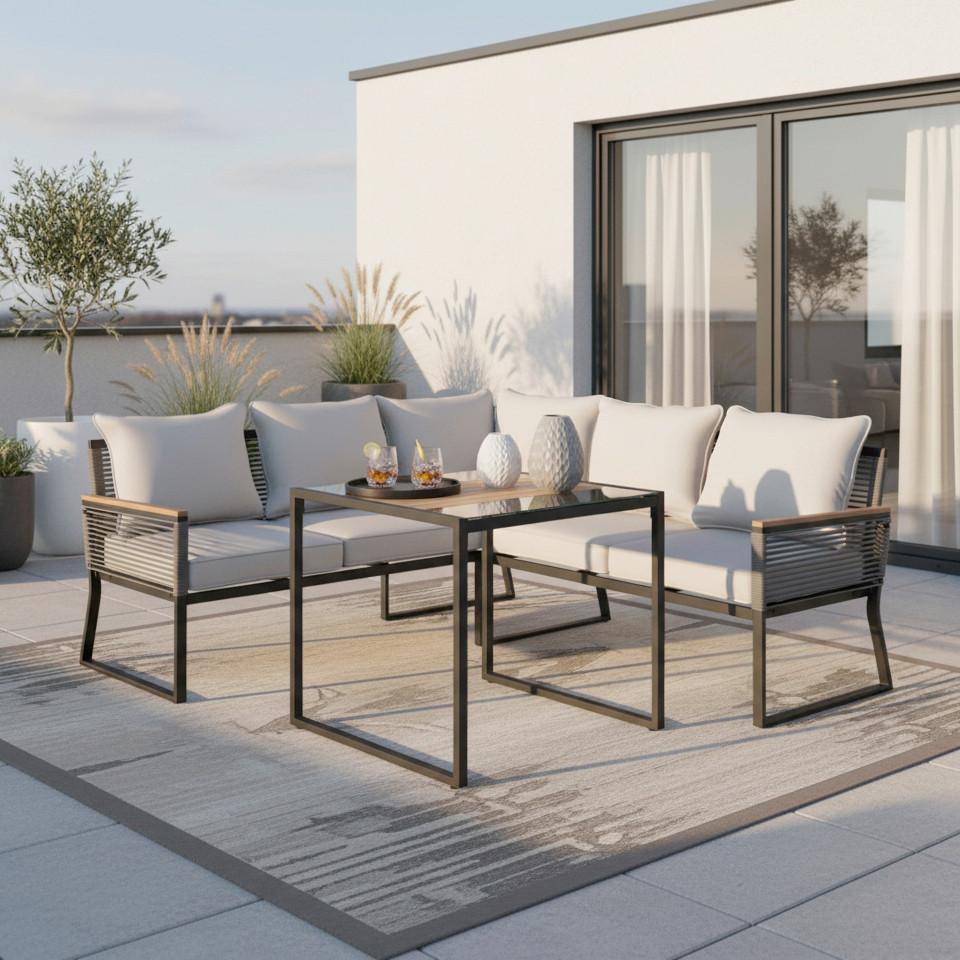 wohnli-moebel-suche-002069005301 Wohnli Möbelsuche - Dining-Loungeset Sonora Grau Outdoorstoff/Metall