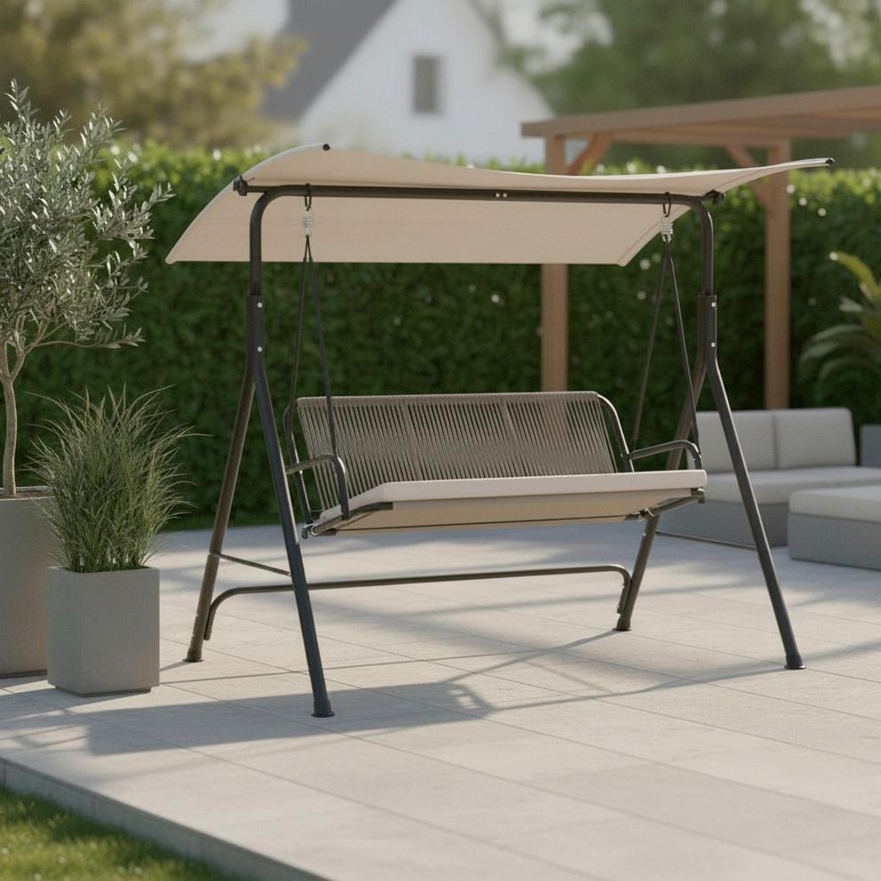 Wohnli Möbelsuche - Hollywoodschaukel Savanna Hellgrau Outdoorstoff/Metall